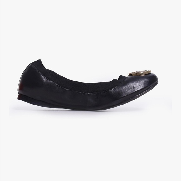 Tory Burch Caroline 2 Ballet Flats Patent Leather Logo Black Gold 6.5 Balletcore - Picture 4 of 13